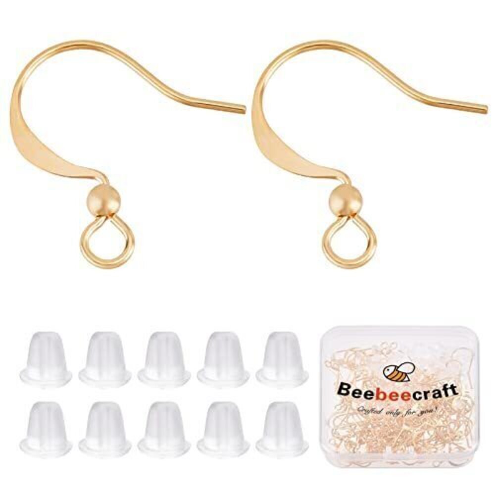 5444 1 Box 120Pcs Earring Hooks 18K Gold Plated Brass Ear Wires Fish Hooks